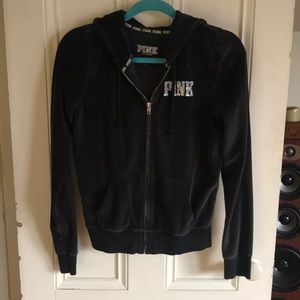 VS Black Velour zip up hoodie PINK